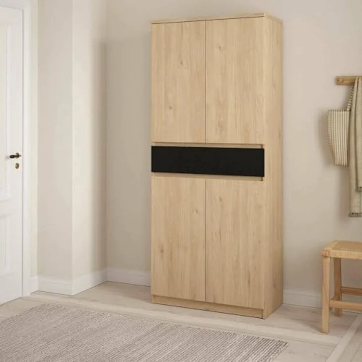 Dmora - Schuhschrank Nolwenn, Schuhregal, Mehrzweck-Eingangsgarderobe, Möbel für Schuhe, 80x40 h192 cm, Eiche und Schwarz – Bild 1