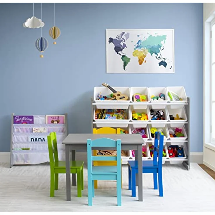 Humble Crew bunter Holztisch für Kinder, Grau/Blau/Grün/Gelb! Mit 4 Stühlen, ideal für Kinderzimmer. Jetzt fröhlichen Spielspaß schaffen! Kaufen – Bild 6