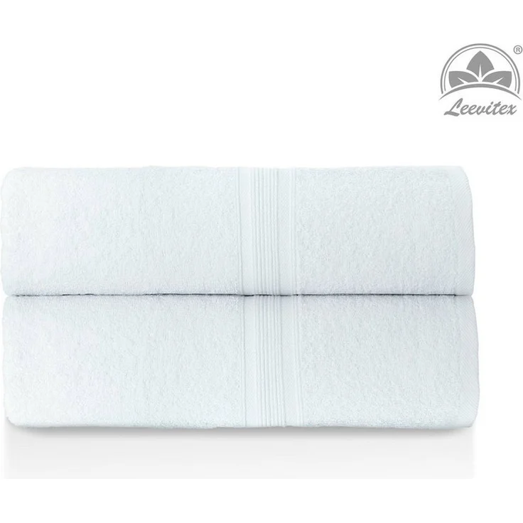 leevitex® Duschtuch 2er Set Duschtuch Frottier XL, 70 x 140 cm, saugfähig und fusselfrei, gestreifte Bordüre – Bild 2