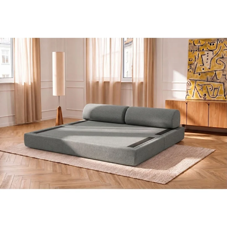 2-3-Sitzer-Schlafsofa aus glattem, grauem Stoff – Bild 3