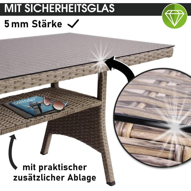 BRAST Gartenmöbel Set Delight Braun/Cappuccino bis zu 7 Personen inkl. extra Dicke Kissen Outdoor Loungemöbel Sitzgruppe Essgruppe Garnitur – Bild 6