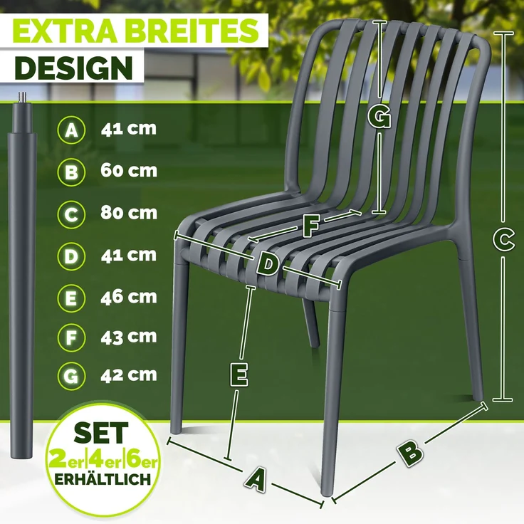 tillvex® Gartenstühle 6er Set Stapelbar Wetterfest | Outdoor Stühle bis 120kg belastbar | Gartenstühle Outdoor | Terrassenstuhl Gartenmöbel Balkon Garten Terrasse – Bild 7