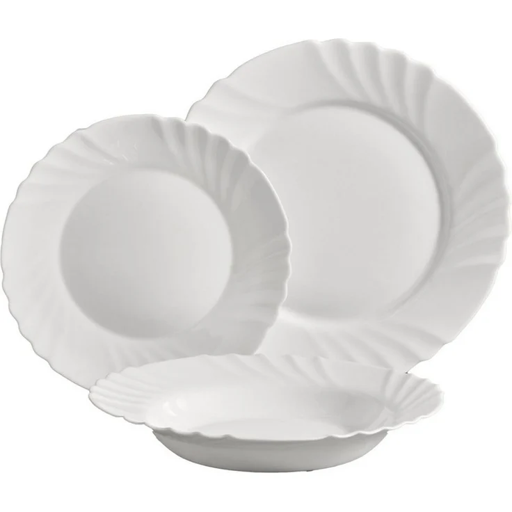 Annastore Geschirr-Set Opal Geschirr Set 18-tlg Glas Speiseteller Suppenteller Dessertteller, 6 Personen, Lamellenoptik, stoßfest bruchfest Service – Bild 1