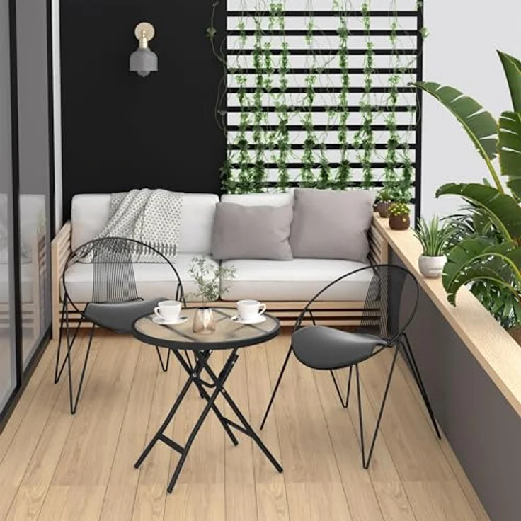 eSituro Klapptisch, Beistelltisch klappbar, Balkontisch Campingtisch Gartentisch Bistrotisch, mit Metallrahmen, runde Tischplatte aus gehärtetem Glas, φ46x47,5 cm, Schwarz+transparent – Bild 6