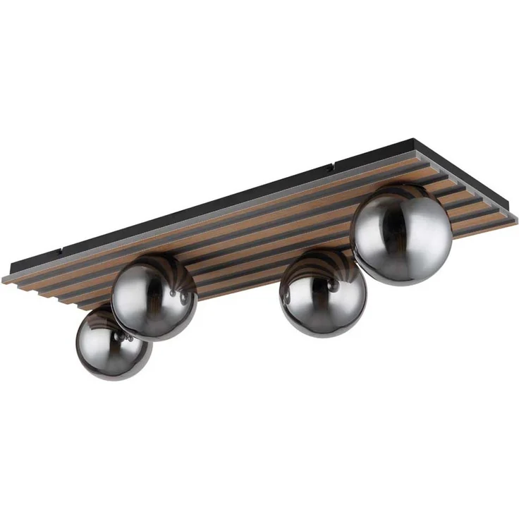 Deckenleuchte, Holzoptik, schwarz, Rauchglas, L 90 cm – Bild 4