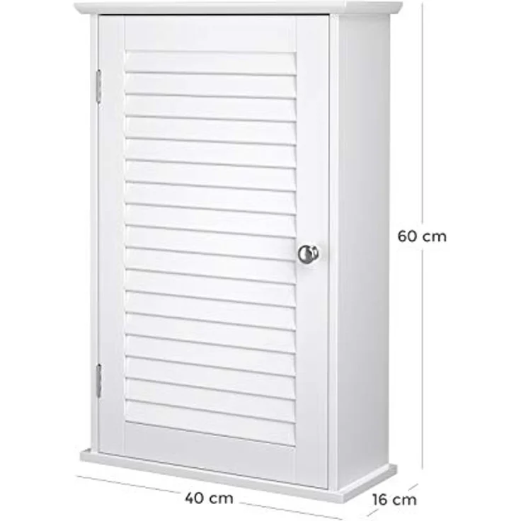 VASAGLE Wandschrank, Badezimmerschrank, Medizinschrank mit höhenverstellbarer Regalebene, Badschrank mit Tür, 40 x 16 x 60 cm, Holz, weiß BBC24WT – Bild 3