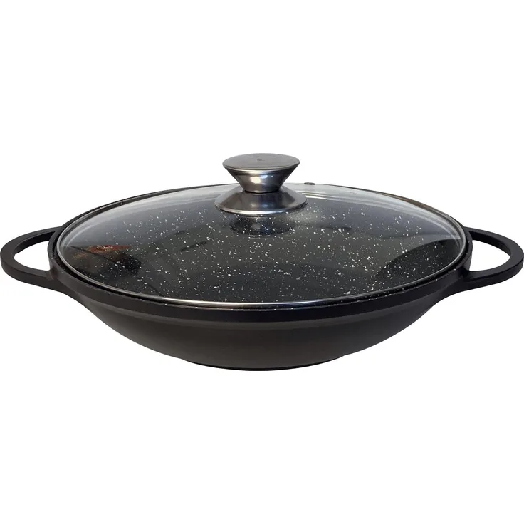 Wok Bratpfanne 40 cm Antihaft Wokpfanne Glasdeckel Asia Schmortopf Induktion