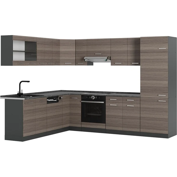 Eckküche R-Line Edelgrau/Anthrazit 287 x 227 cm, AP Anthrazit Vicco – Bild 1
