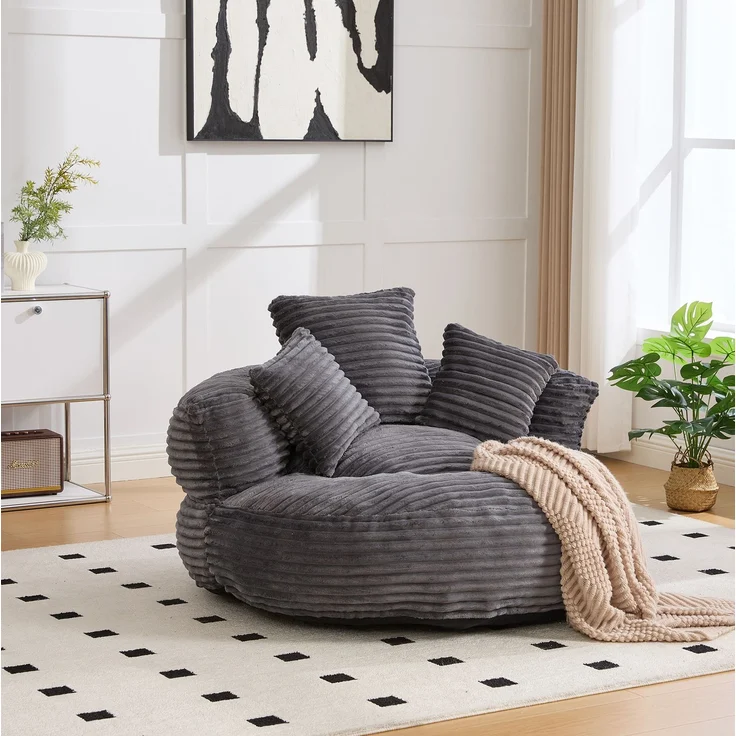 Sitzsack 108x108x52 cm in Dunkelgrau aus Cordstoff mit hoher Rückenlehne und Armlehnen – Bild 5