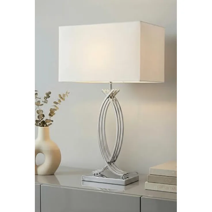 Arnusa Tischleuchte große Tischlampe 74 cm Chrom weißer Schirm Dekoleuchte E27, ohne Leuchtmittel, edle Lampe Chrom