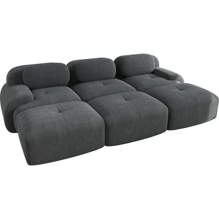Modulares 3-Sitzer-Sofa mit 3 Hockern aus Cordstoff,montagefreie Lieferung haustierfreundlich ultra-breite Armlehnen 32D hochelastische Polsterung für Wohnzimmer und Heimkino,Cordstoff,Grey, – Bild 5