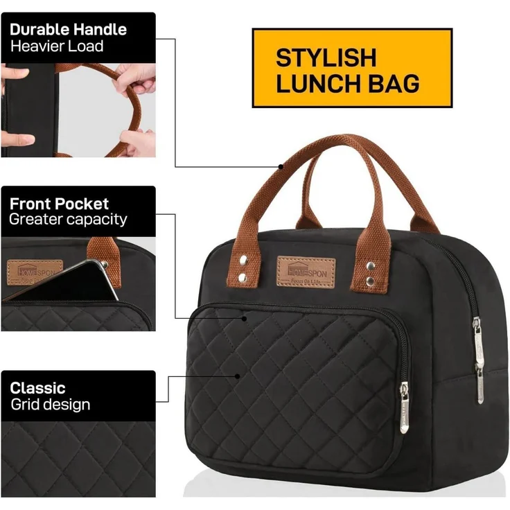 Isolierte Lunchtasche Kühltasche Lunchbox Behälter Schwarz 27x21x15cm – Bild 5