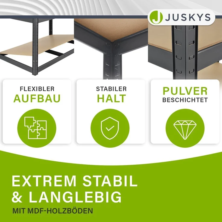 Juskys Lagerregal Basic 6er Set 180x90x40 cm – 6 Schwerlastregale mit 30 Böden – max. 5250 kg - Metall verzinkt - Regale Kellerregal Metallregal – Bild 7