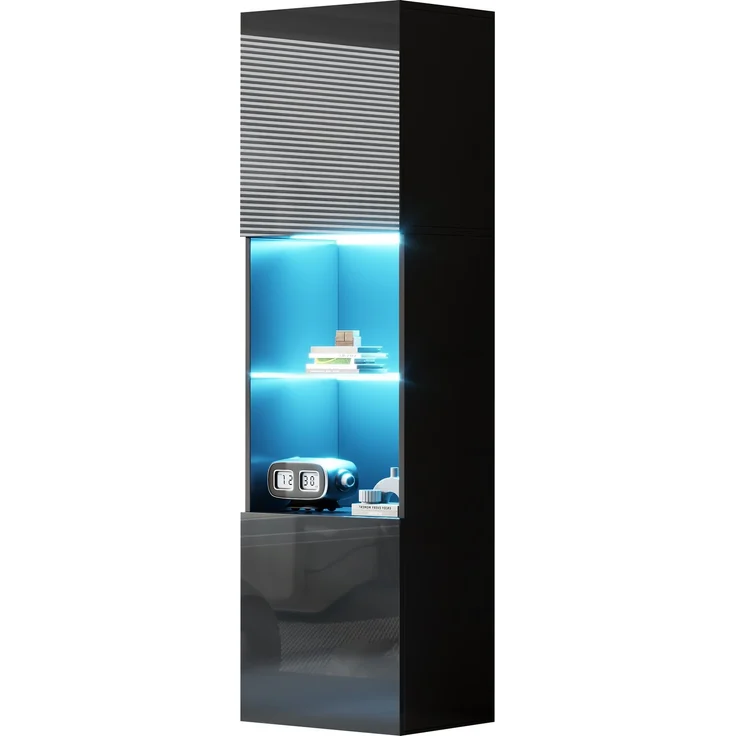 ZUBALIYA Vitrine (45 x 35 x 160 cm), LED - Beleuchtung, Hochglanzoptik, Aufbewahrung für Sammlerstücke, Geschirr und Dekoration, Schwarz – Bild 13