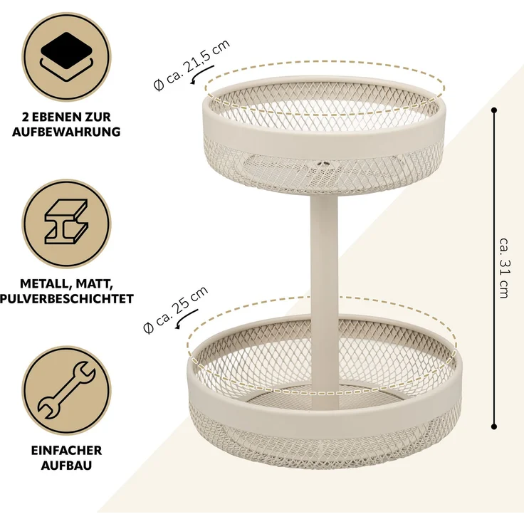 eluno 2-stöckige runde Obstetagere / Brotkorb, Metall, beige, Ø 20 cm und 25 cm – Bild 7