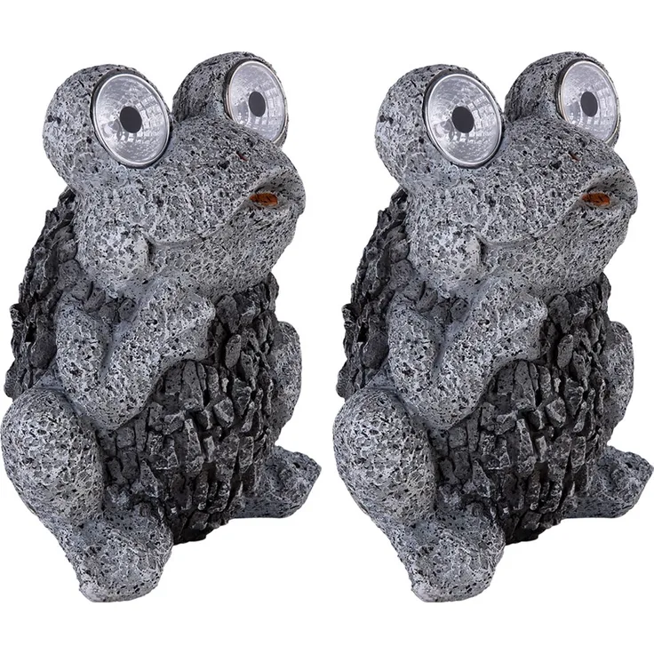 2er Set LED Solarleuchte, Frosch, grau, Höhe 21 cm