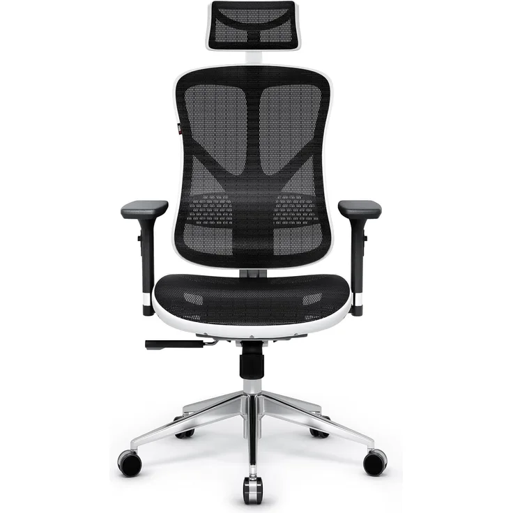 Diablo V-Basic Ergonomischer Stuhl Bürostuhl Schreibtischstuhl Chefsessel 3D Armlehnen Verstellbare Rückenlehne Kopfstütze Wippfunktion Netzstoff (weiß/schwarz)