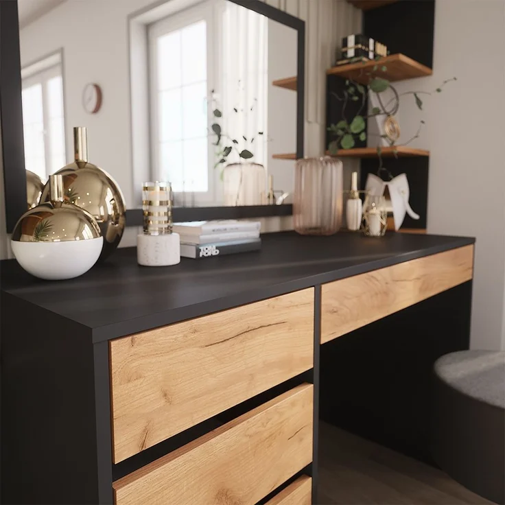 Schminktisch Sherry Anthrazit/Goldkraft Eiche 120 x 75 cm ohne Spiegel Vicco – Bild 5