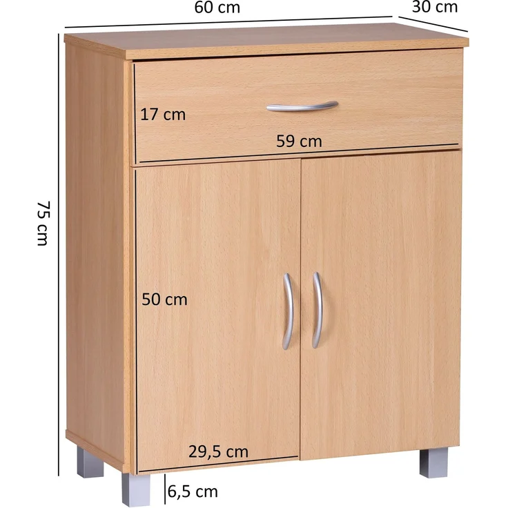Wohnling Sideboard Buche WL1-335 60x75x30cm Schublade Türen Modern Braun Holz Schrank – Bild 4