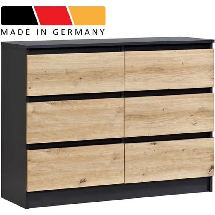 Home Collective Kommode mit 6 Schublade 80, 100, 120, 140 cm breit Holz Schrank (Highboard Anrichte Schlafzimmer Wohnzimmer Flur Büro Organizer), Kommode 120 cm breit Kommode Sideboard, Anthrazit mix Artisan-Eiche – Bild 4