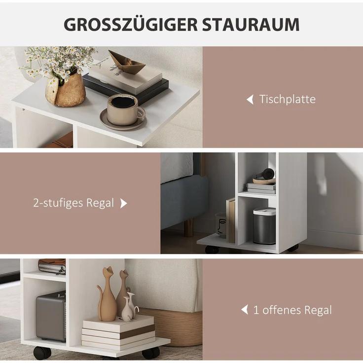 Beistelltisch in C-Form, Couchtisch mit Rollen, Kaffeetisch, Tragbarer Sofatisch, für kleine Bereiche, 45 x 35 x 58 cm, Weiß--Weiß--45x35x58cm--YOUDENOVA – Bild 4