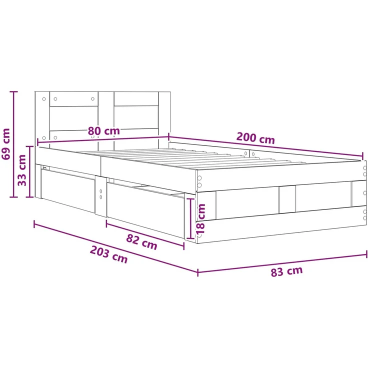 vidaXL Bettrahmen mit Schubladen 2 stk. Grau Sonoma Holzwerkstoff 3429681 – Bild 11