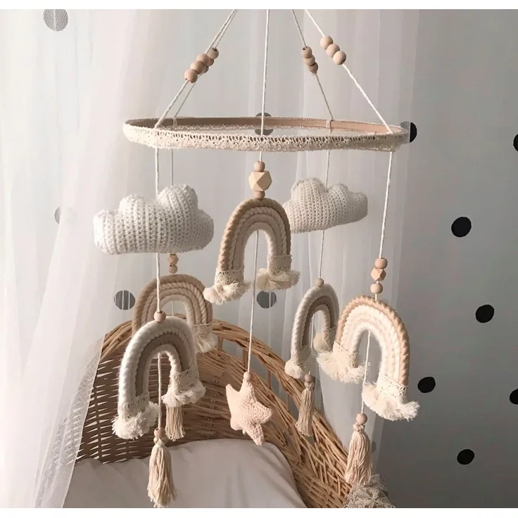 Baby Fancyroom Hängedekoration Makramee Babymobile Mobile Baby Windspiel Regenbogen Handmade (Rassel Spielzeug, Für Mädchen oder Junge), mit liebevollen Details