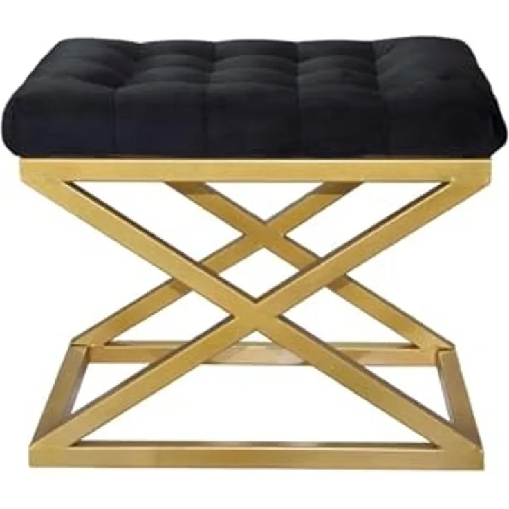 Atelier Del Sofa Stylish Pouffe with Metal Frame, 50 cm Width, 42 cm Height, 40 cm Depth | 100% Polyester Babyface, Grey with Gold & Black Accents | Perfect for Modern Decor