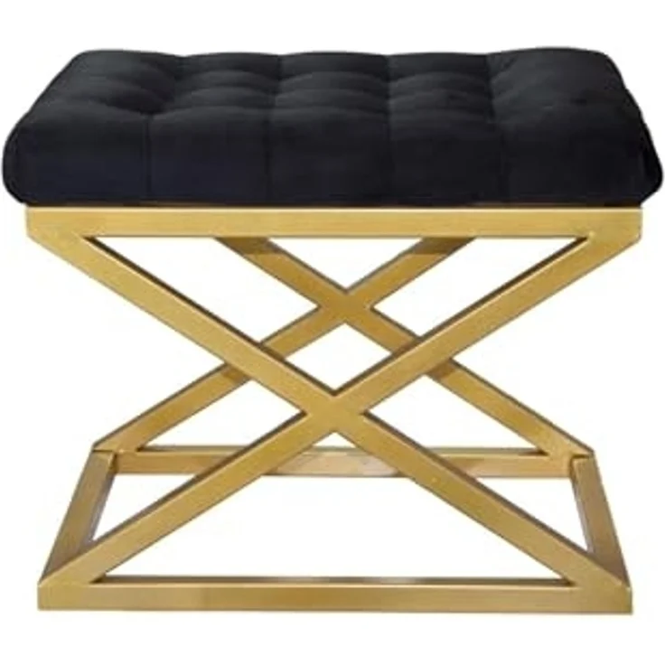 Atelier Del Sofa Stylish Pouffe with Metal Frame, 50 cm Width, 42 cm Height, 40 cm Depth | 100% Polyester Babyface, Grey with Gold & Black Accents | Perfect for Modern Decor – Bild 1