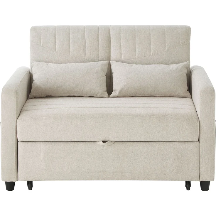 ZUBALIYA Sofa 166x95 cm, mit Ausziehbett, mit breiten Armlehnen, mit Schaumstoffpolsterung, ohne aufwendige Montage, Natur – Bild 17