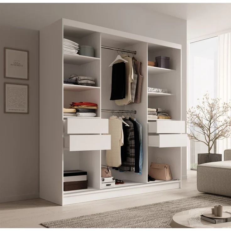 Schiebetürenschrank Schrank ALFA in Weiß- Tür Applikation Schwarz 200x215x61 cm – Bild 3