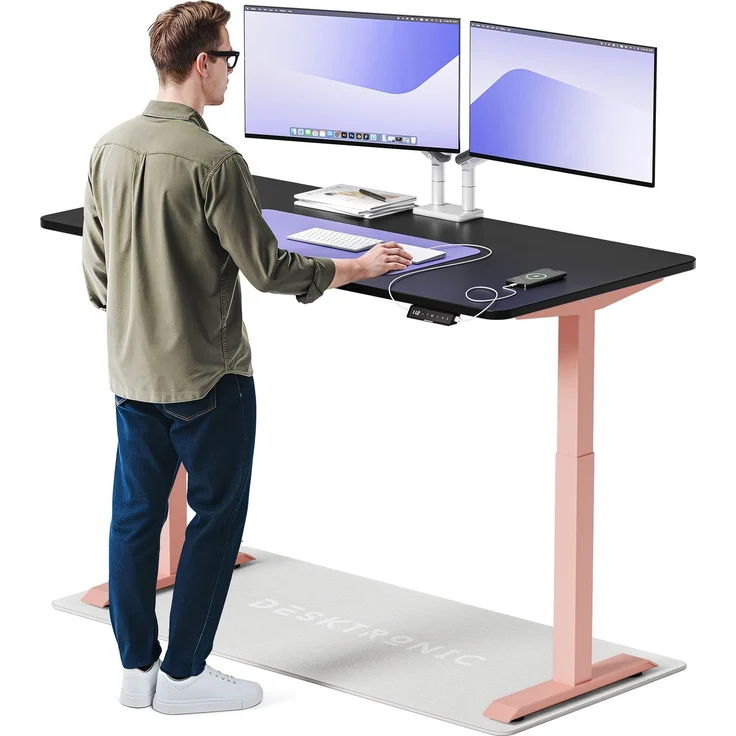 Desktronic HomeOne Elektrisch höhenverstellbarer Schreibtisch 160x80cm Rosa/Schwarz mit Memory-Funktion, Anti-Kollisions Technologie, USB-A und USB-C-Ladeanschlüssen – Bild 1