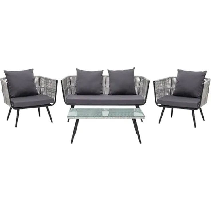 beliani 'RAGUSA' Lounge Set mit Tisch, PE Rattan grau, 156 x 69 x 70 cm