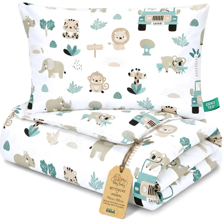 Kinderbettdecke ohne Bezug Set 50X70 cm Baumwolle – Baby Bettdecke Kinderdecke mit Kissen für Kinderbett Babybett Kleinkind – Decken Set ganzjahres leicht Oeko Tex Afrika