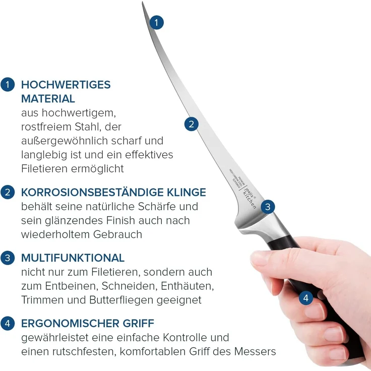 JOEJI’S KITCHEN Fischmesser Filetiermesser Fisch 32 cm scharf aus Edelstahl Fischfiletiermesser – Bild 3