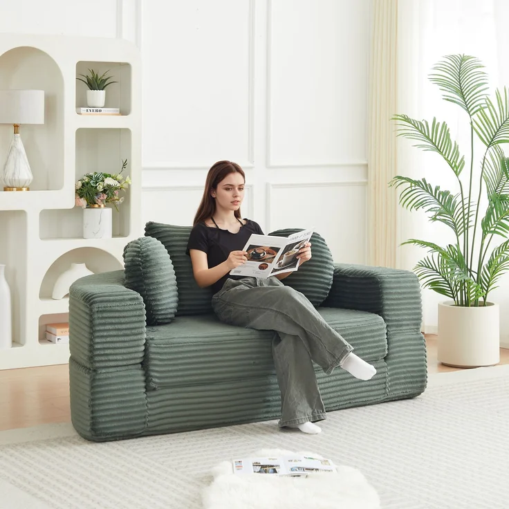 ZUBALIYA SchlafSofa mit USB - Anschluss, mit Schreibtisch, mit Cordbezug, mit Schaumstoffpolsterung, für Wohnzimmer und Apartments – Bild 17