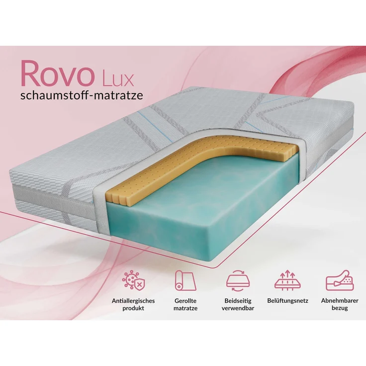 Ergonomische Latexmatratze, Höhe 19 cm, Härtegrad H2, Rollmatratze mit HR-Schaum, für Allergiker mit abnehmbarem Bezug - 160 x 200 cm - ROVO - LUX – Bild 2