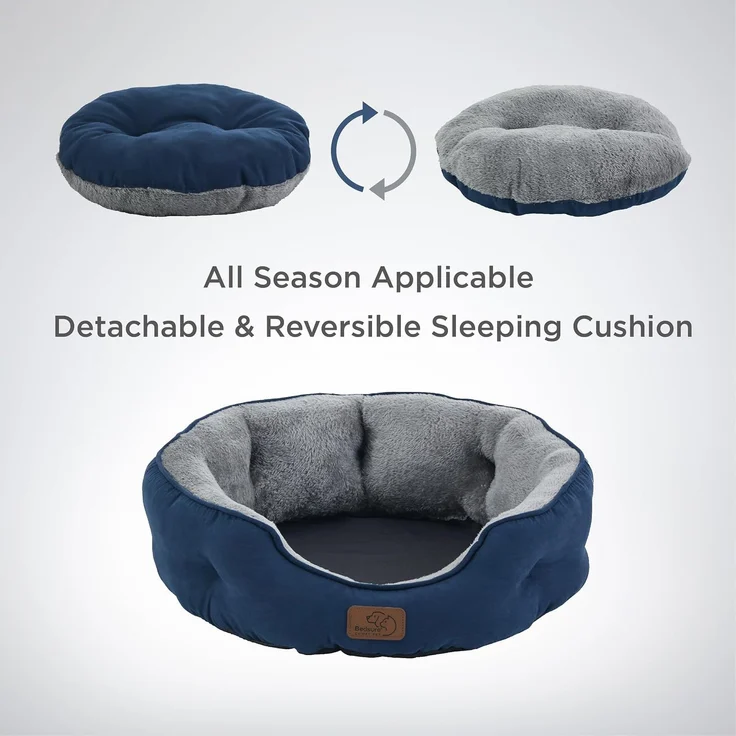 BEDSURE Katzenbett waschbar Katzen Bettchen - 63 x 53 x 20 cm Katzen Bett mit Zweiseitig Innenkissen Katzenschlafplatz für Katzen oder kleine Hunde, Navyblau – Bild 6
