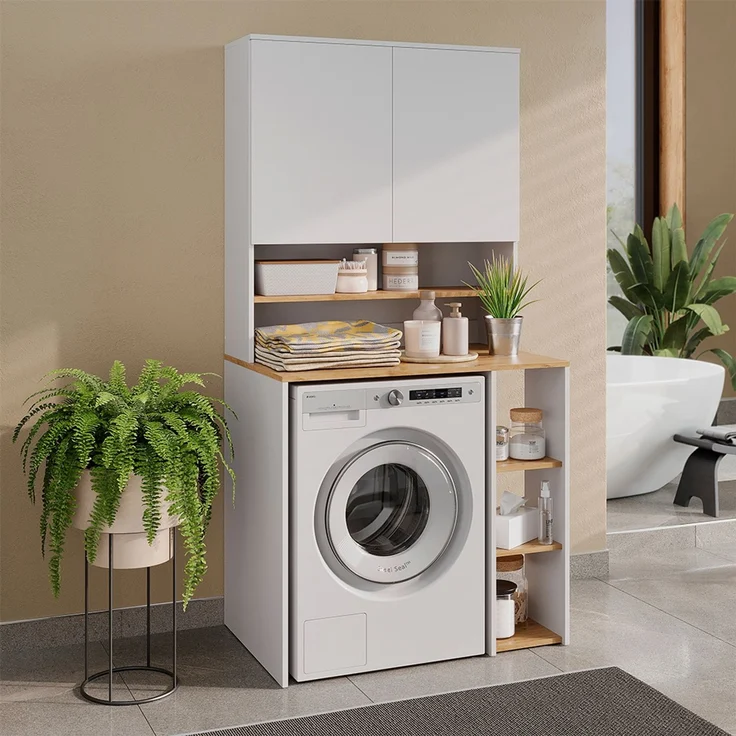 Waschmaschinenschrank Viktor Weiß/Artisan-Eiche 93.6 x 88.2 cm 2 Teile mit Regal Vicco – Bild 3