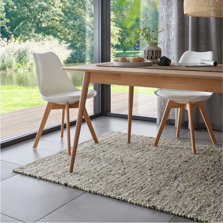 TaCa Home Wollteppich Handweb Woll-Teppich, rechteckig, Höhe: 10 mm, Grau Meliert - 70 x 130 cm