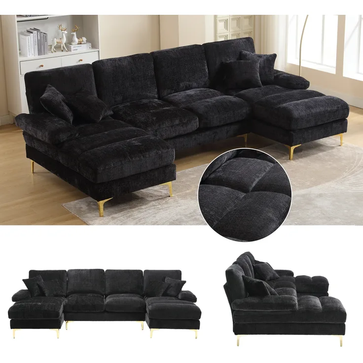 LVHOM Loungesofa 272x136x88 cm, 4-6 Personen, 6-Sitzer Chenille U-Shape Sektionssofa/Modulares Sofaset/Schlafsofa/Ecksofa/Relaxliege