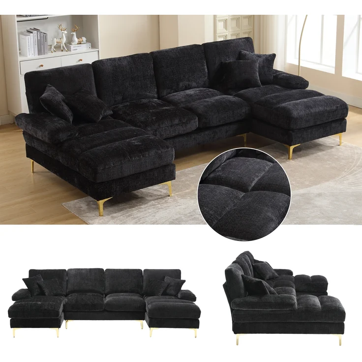 LVHOM Loungesofa 272x136x88 cm, 4-6 Personen, 6-Sitzer Chenille U-Shape Sektionssofa/Modulares Sofaset/Schlafsofa/Ecksofa/Relaxliege – Bild 1