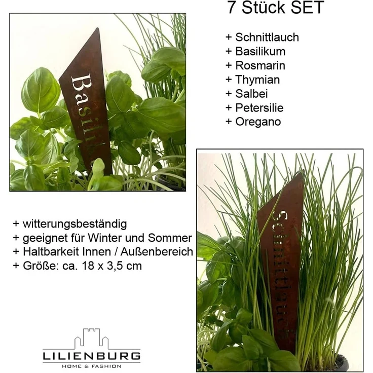 LB H&F Lilienburg Gartenstecker 6er SET Kräuterstecker Metall Metallstecker Kräutertopf (Rostschild Kennzeichnung Markierung Kräuter Kräutertopf Zubehör Samen Kräuter Pflanzen Roststecker zum Stecken Deko Kräutergarten Blumenstecker ROST KEIL, Pflanzsc... – Bild 3