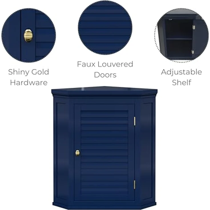 Elegant Home Fashions Glancy Eck Wandschrank abnehmbar Navy Lamellentür – Bild 6