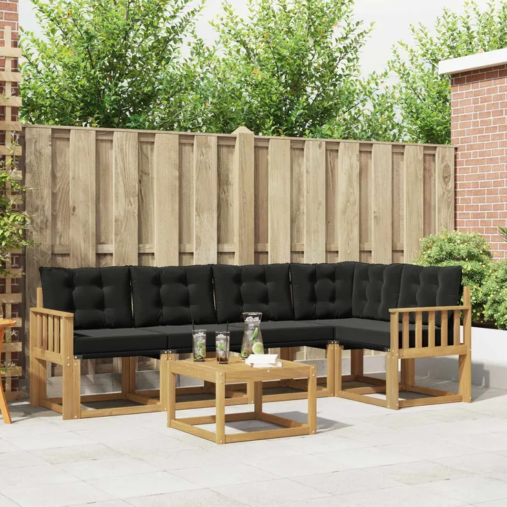 vidaXL Outdoor-Sofagarnitur 6 stk. 5-Sitzer Weiß und Schwarz 3389498