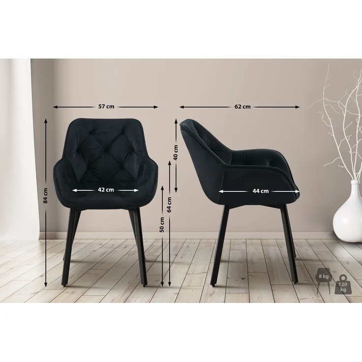 CLP 2er Set Drehbarer Esszimmerstuhl Antigo Samt,schwarz – Bild 2