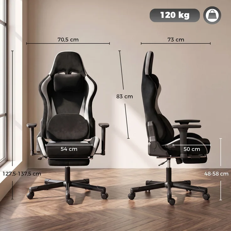 MELAYR, Gaming Stuhl Ergonomischer Gaming Sessel mit Knetmassage und Wärme, 70.5 x 73 x 137.5 cm, Schwarz – Bild 5