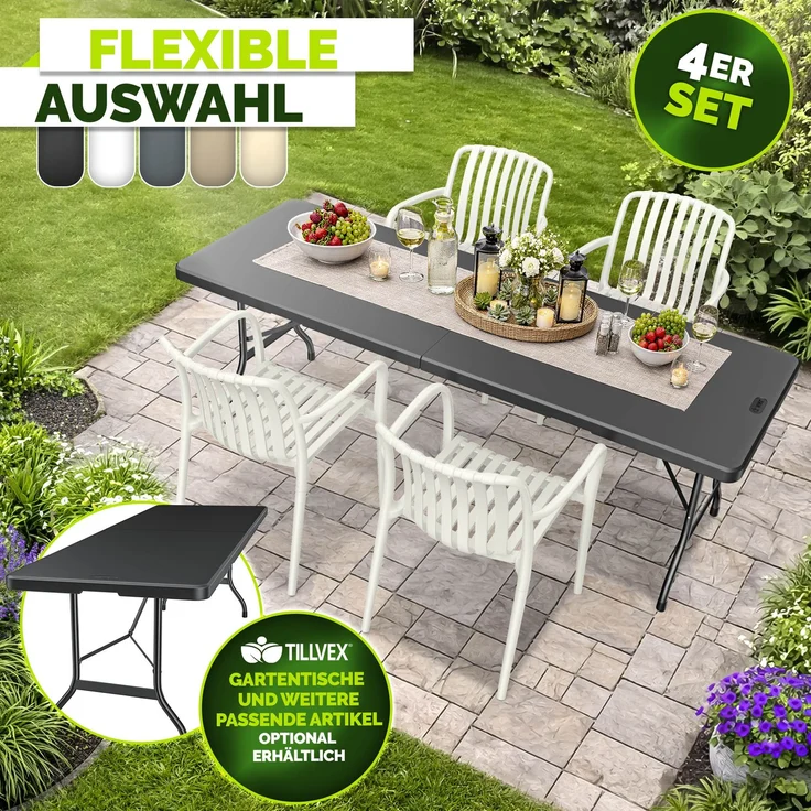 tillvex® Gartenstühle 4er Set Stapelbar Wetterfest mit Armlehne | Outdoor Stühle bis 120kg belastbar | Gartenstühle Outdoor | Terrassenstuhl Gartenmöbel Balkon Garten Terrasse – Bild 8