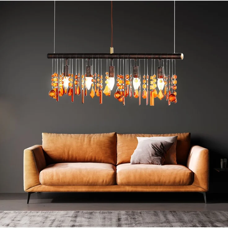 LED Hängeleuchte, 5 flammig, Metall braun, Kristall-Optik – Bild 6