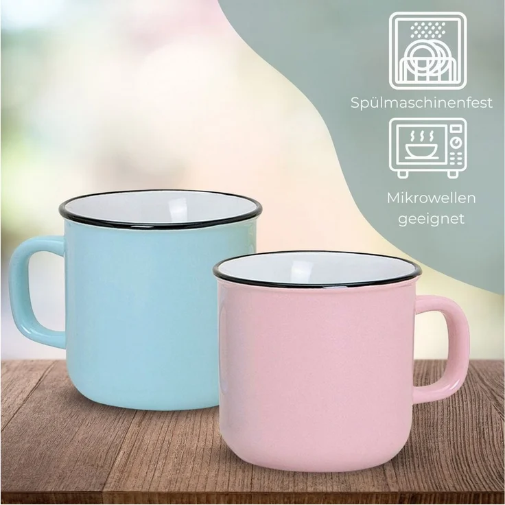 matches21 HOME & HOBBY Tasse Kaffeetassen Emaille-Optik Pastell, Teetassen 3er Set, 350 ml, 3-tlg, Porzellan, Dopamin Deko Kaffeebecher für Tee & Cappuccino – Bild 3